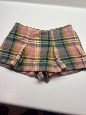 Free People Plaid Pleated Skort Shorts in Pink, Yellow & Green